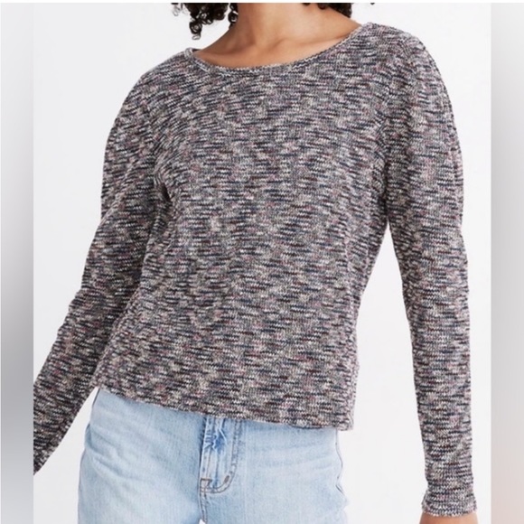 Madewell Pleated Sleeve Crop Sweater, Size Large - Picture 1 of 8